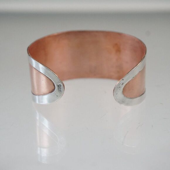 Cuff Bracelet Copper With 925 Sterling Silver Vintage Alpaca Llama And Birds - Picture 4 of 11